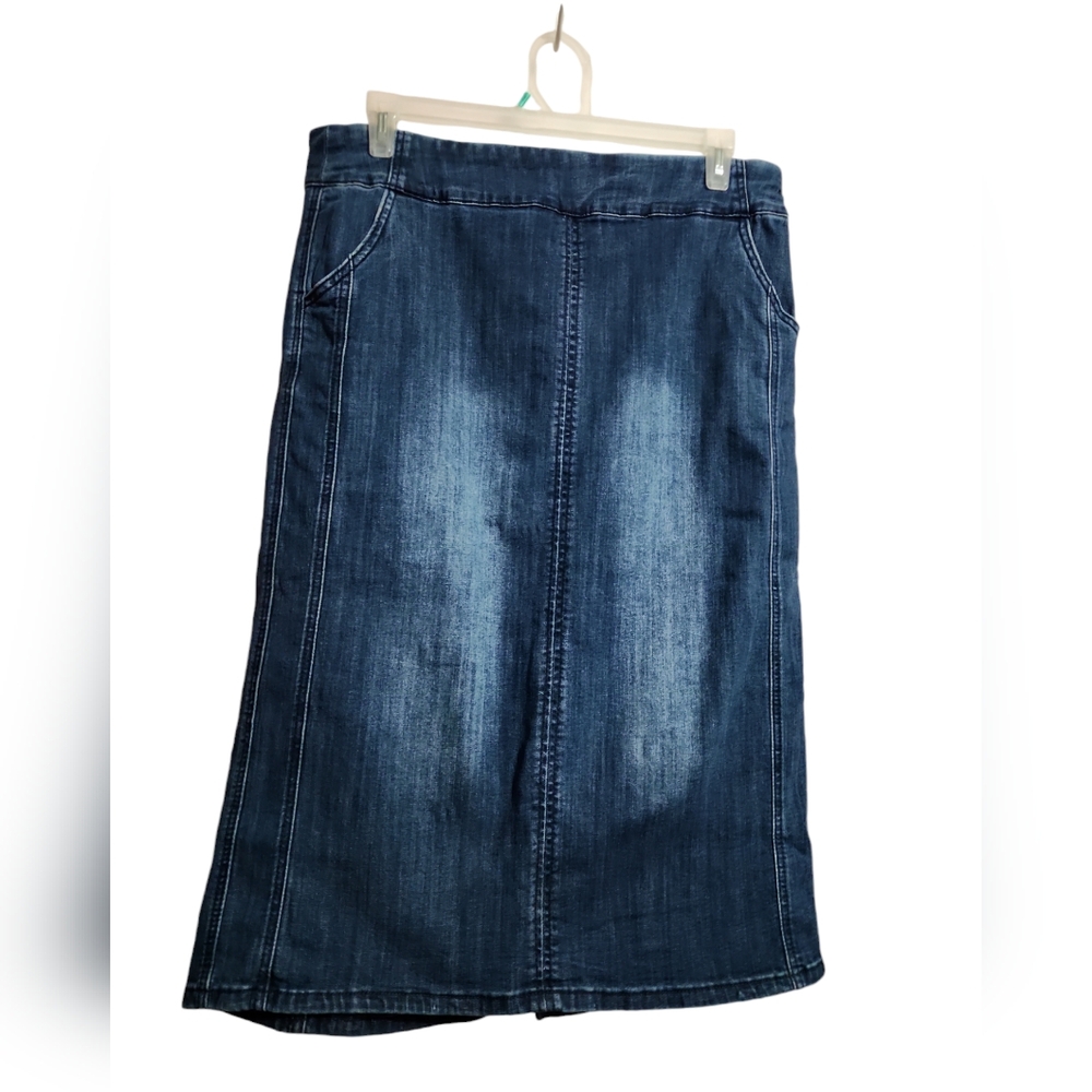 christopher and banks denim midi stretchy skirt size 12 Petite